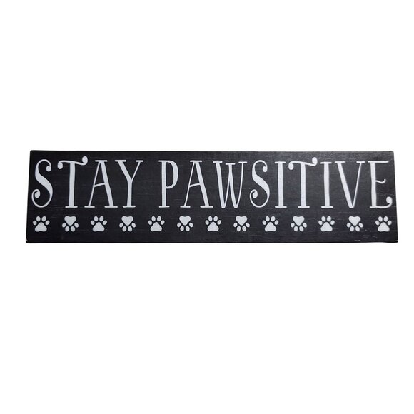 Stay Pawsitive Decorative Wooden Box Shelf or Hanging Sign With Pet Paw Prints - Picture 1 of 3